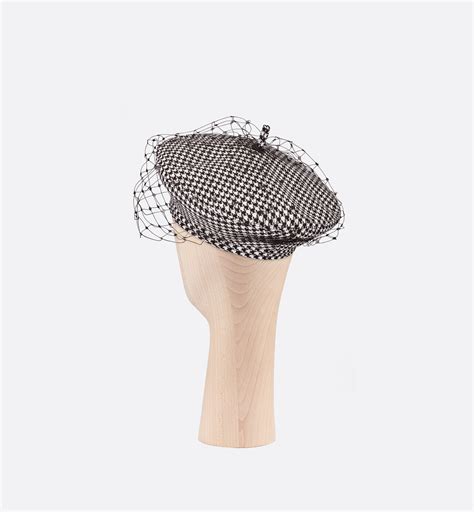 Dior Arty Veiled Beret Black and White Technical Wool 